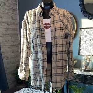 Plaid Button Down Shirt - Cream and Black